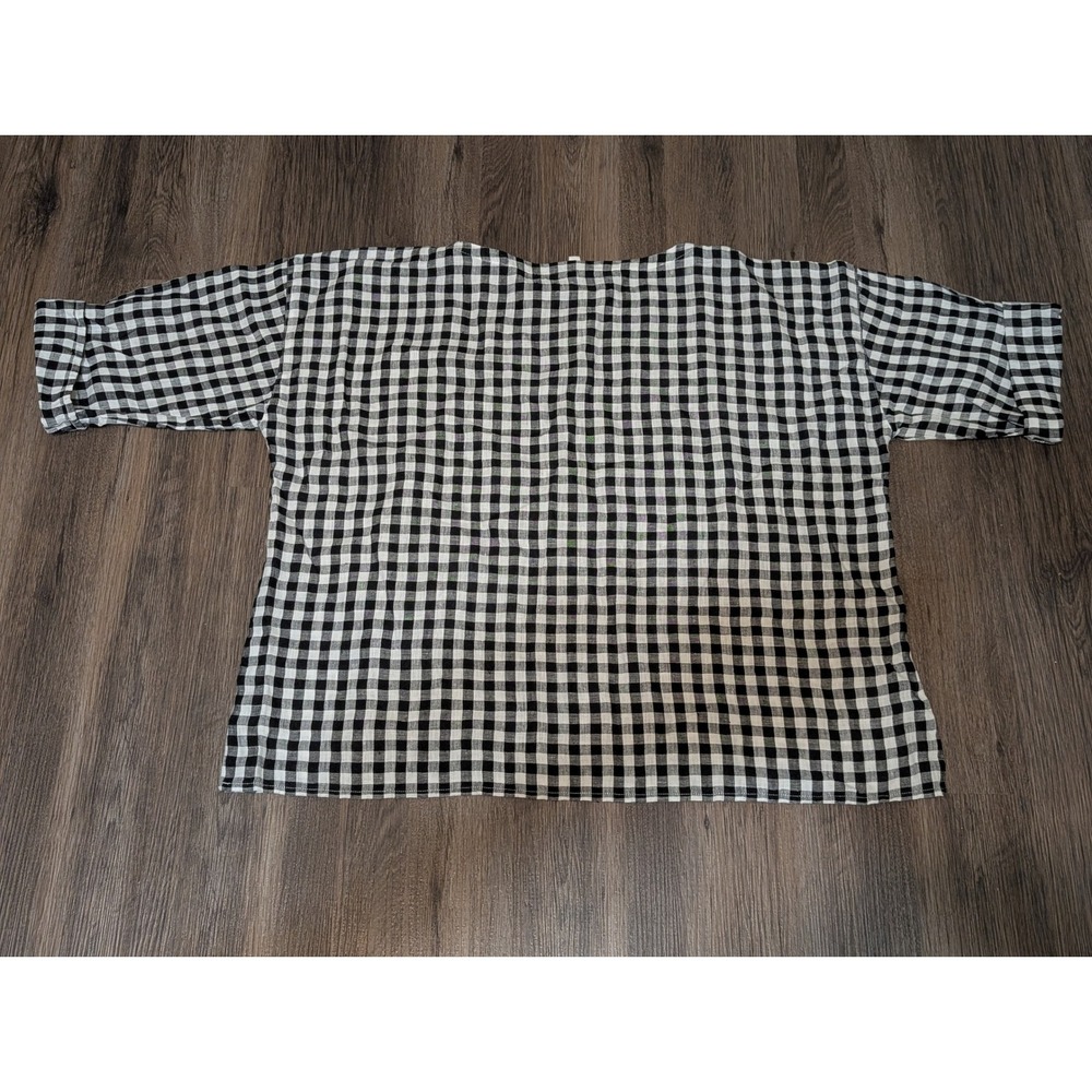 Eileen Fisher Black and White Gingham Boxy Blouse - Picture 2 of 5